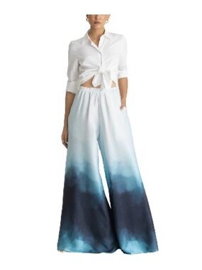 Diarrablu Wide-Leg Ombre Palazzo Pants in Turquoise and White